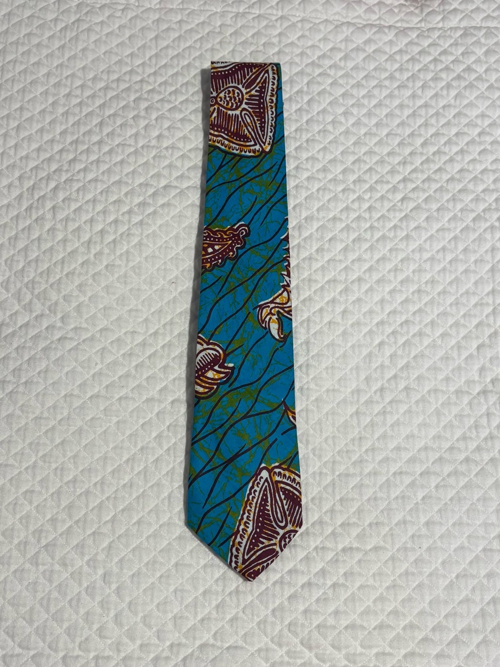Men's Turquoise, Burgundy & Gold Floral Print Tie